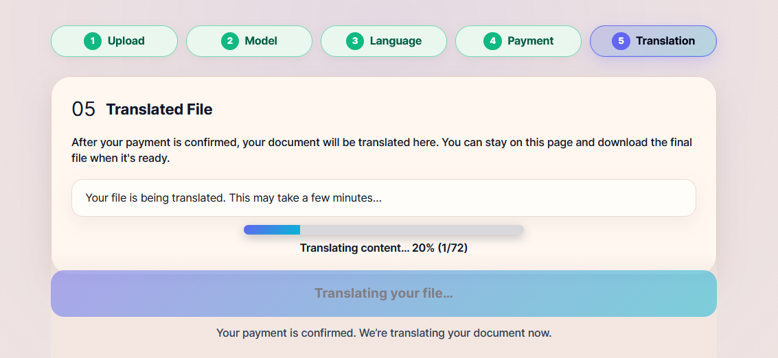 Start translation page preview