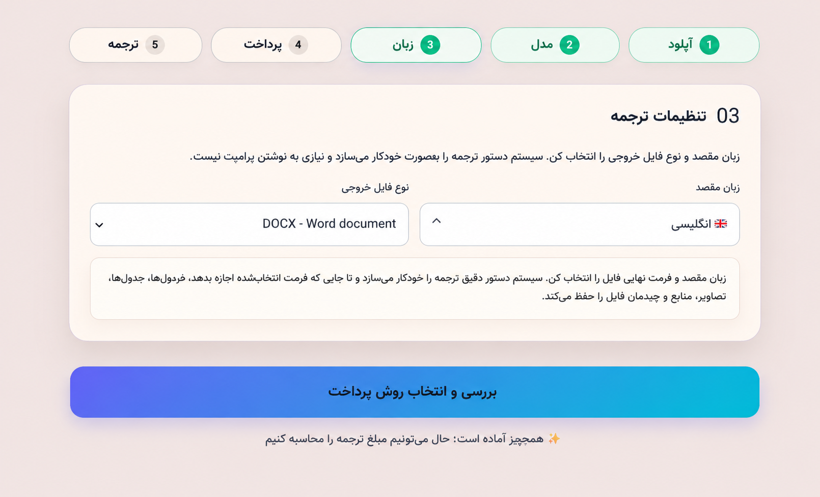Target language and file format page preview